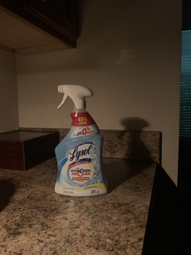 My bottle of Lysols shadow looks like Squidward His greatest artwork yet IMO