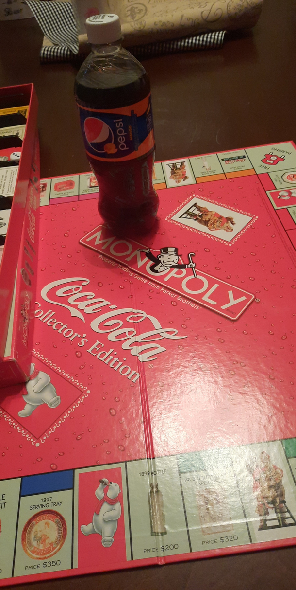 My boyfriend decided to bring a Pepsi to Coca-Cola monopolyoh the chaos