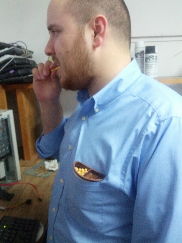 My boyfriend found the perfect use for his shirt pocket