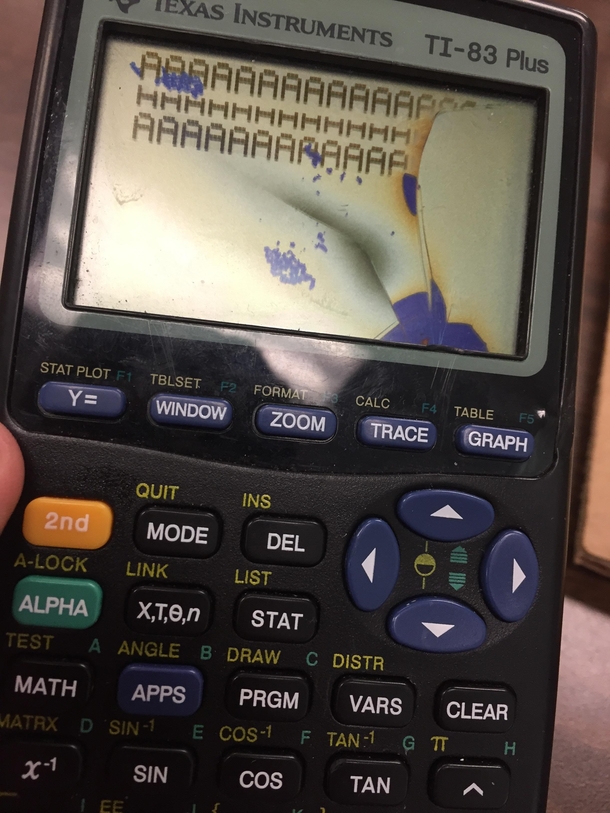 my broken calculator looks like its screaming in pain