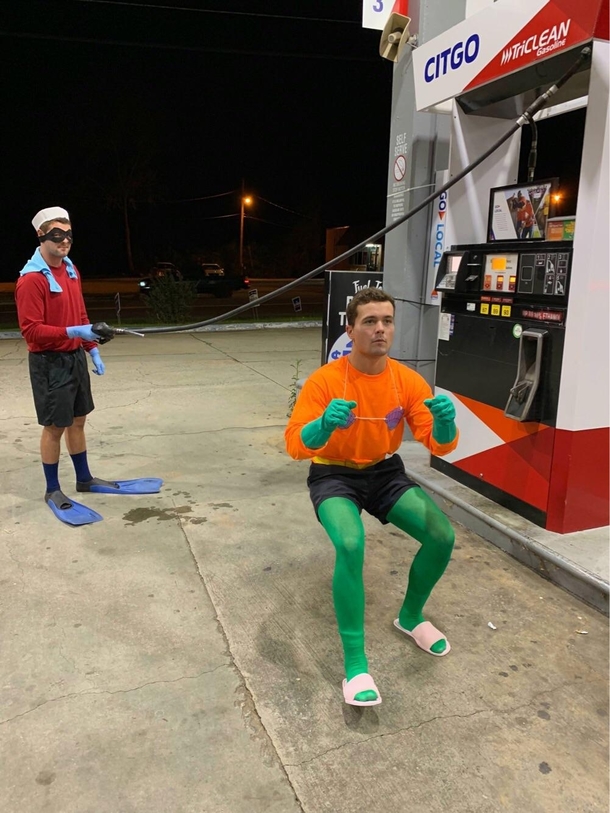 My brother and his friend dressed up as mermaid man and barnacle boy for Halloween