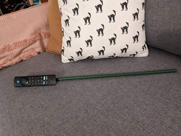 My brother got tired of his kids losing the TV remote so he ziptied a metal pole to it