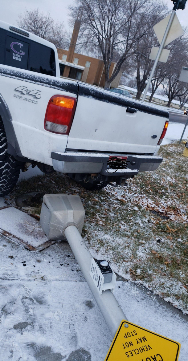 My brother-in-law had an accident on his way to school this morning The sign did not lie
