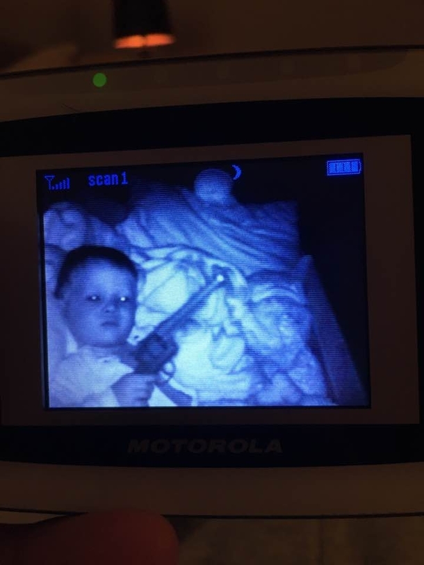 My brother just looked into the baby monitor