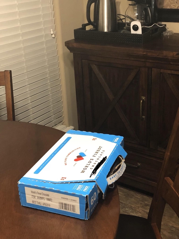 My brother keeps his chocolate under surveillance