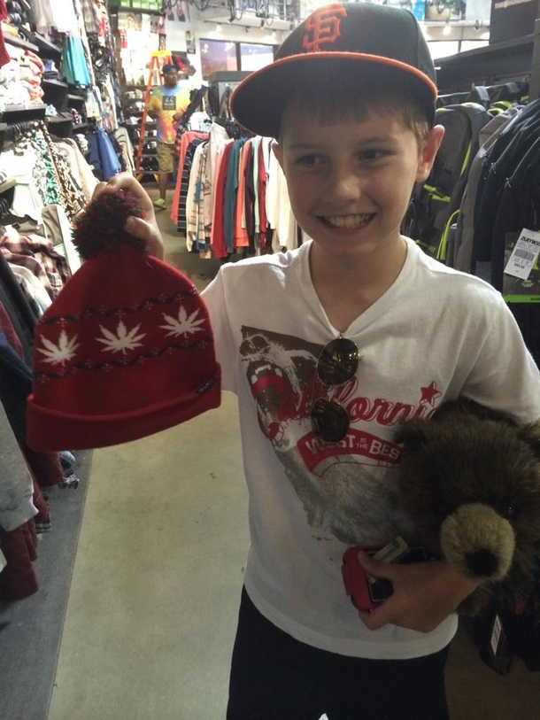 My brother was excited to show me the cool Christmas hat he found