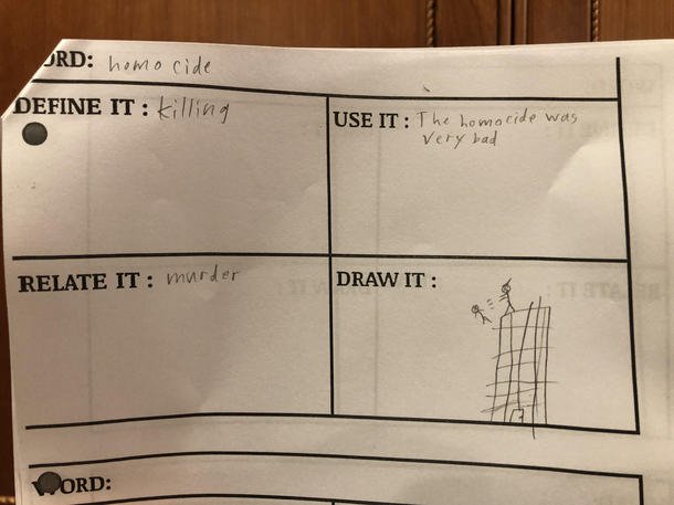 My brothers vocab word of the day Homicide