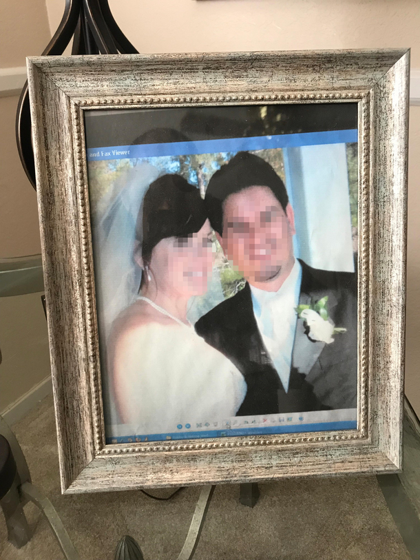 My Brothers wedding photo framed at my Moms house