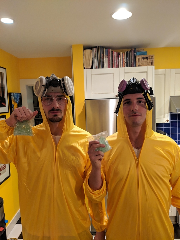 My buddy and I went as Walter and Jesse for Halloween Even cooked our own Crystal