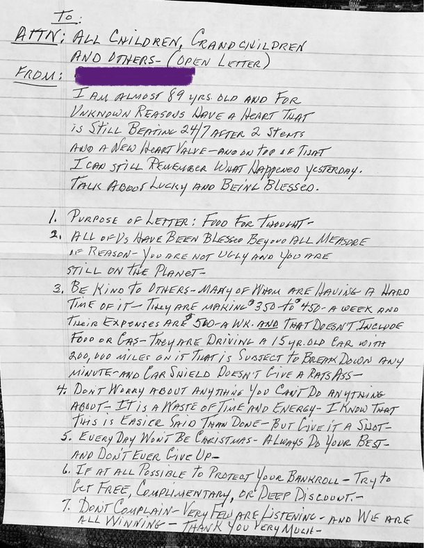 My buddys dad passed away this morning But before he went he wrote you a letter