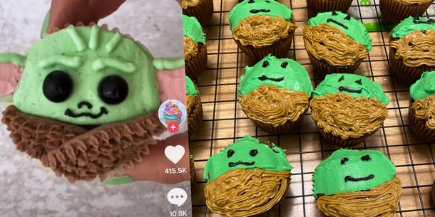 My Co-worker decided to make cute baby yoda cupcakes