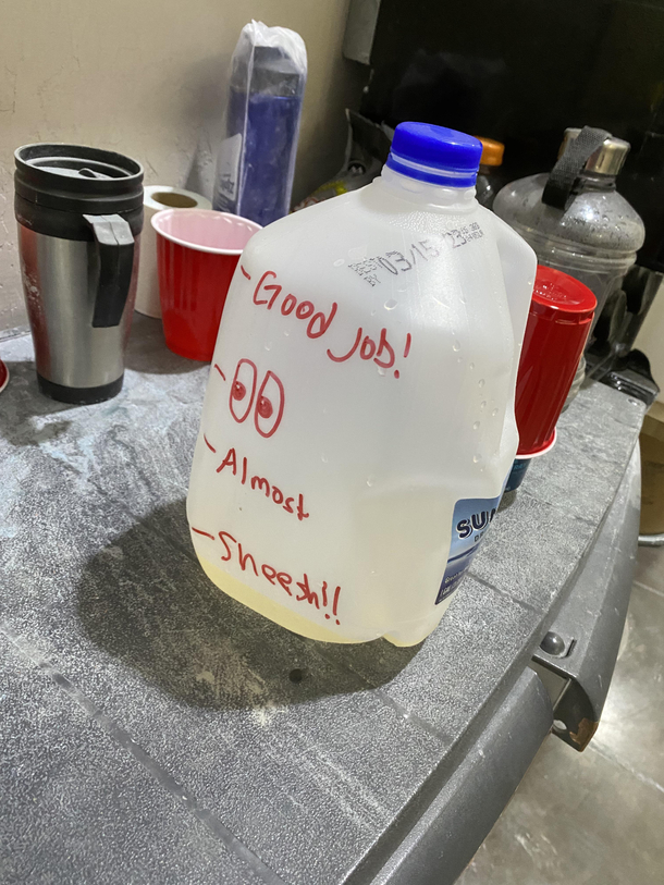 My co-workers way of motivating himself to drink more water
