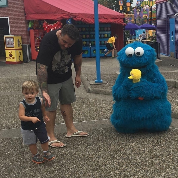 my cousin gave cookie monster his big bird and just walked away dropthemic