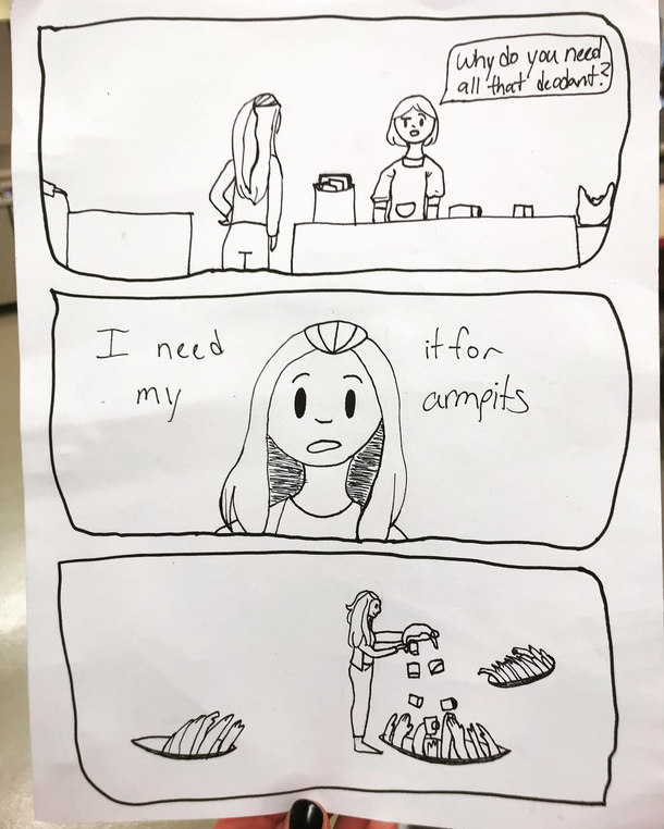 My cousins middle school student drew this in her art class