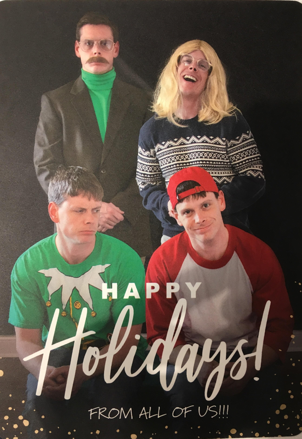 My coworkers Christmas card he handed out today He is leaving us Saturday to be a financial analyst Ill miss this weirdo