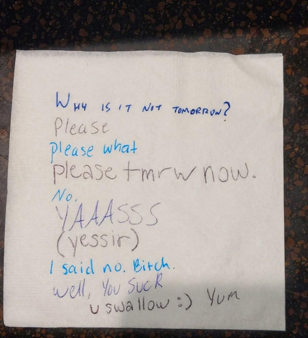 my coworkers collectively losing our minds on a napkin during a  hour shift