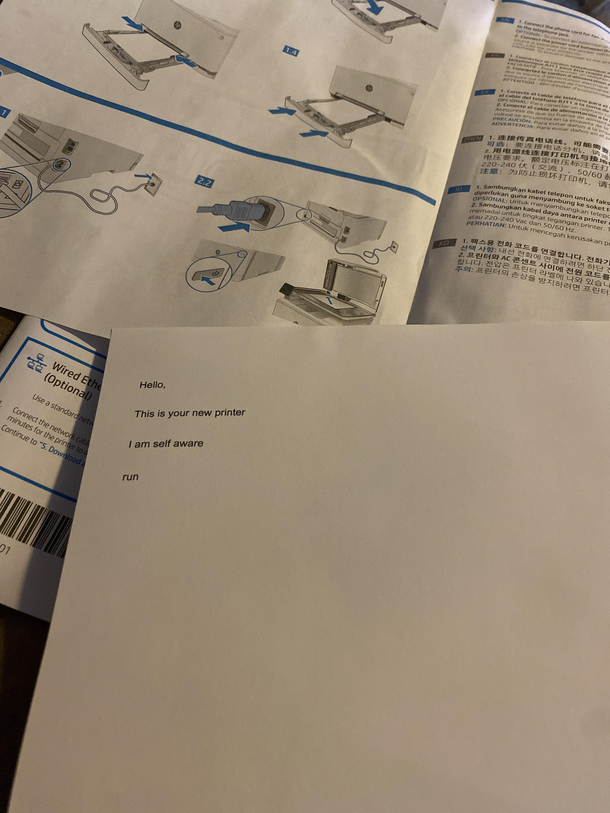 My dad got a new printer turns out it has an email address that you can send stuff for it to print out decided to scare him a little