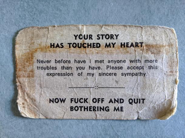 My dad has carried this card in his wallet for  years