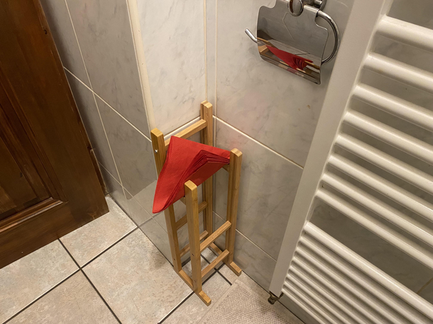 My dad ran out of toilet paper so he resorted to this
