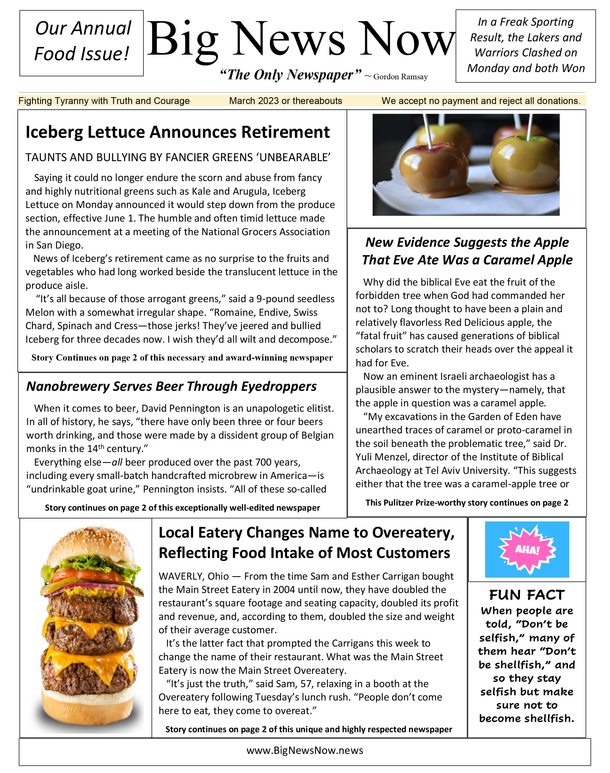 My Dad Started a Satirical Newspaper in Retirement - Heres His February Food Edition