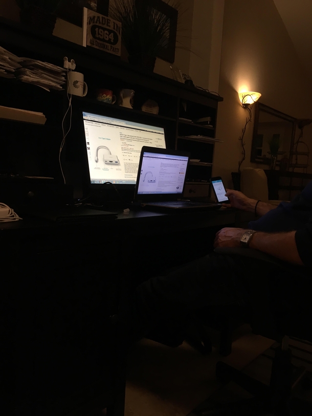 My dad trying to research something