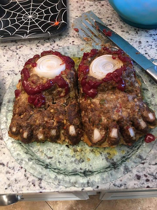 My dad was so proud of the feetloaf he made for Halloween I think he nailed it