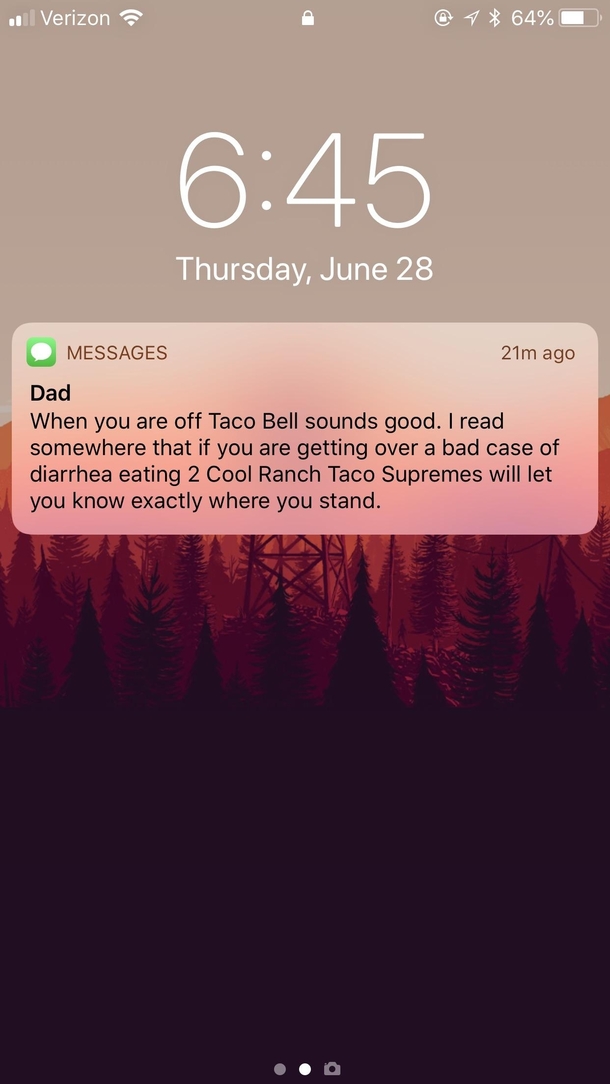 My dads been home sick from work