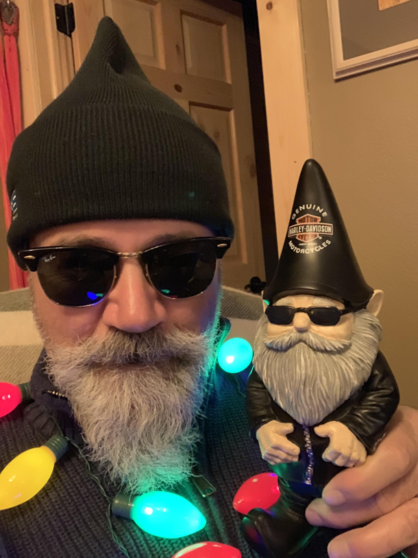 My daughter and her husband bought me this little guy I thought because it was a Harley gnome They thought it looked like me 