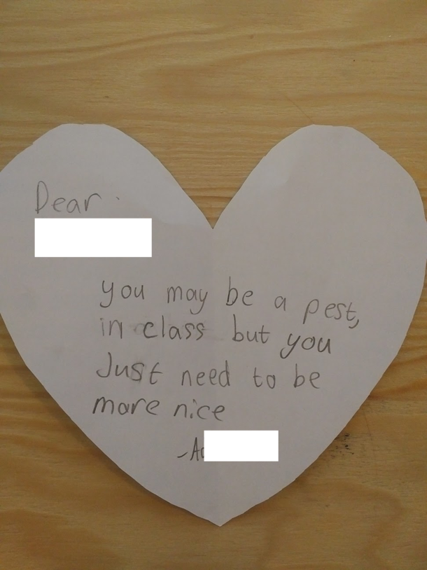 My daughter can only hand out valentines if she makes one for everyone in the class but shes not taking any shit either
