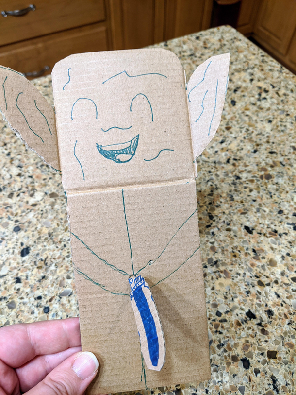 My daughter cant figure out why we cant stop laughing at the Yoda she made