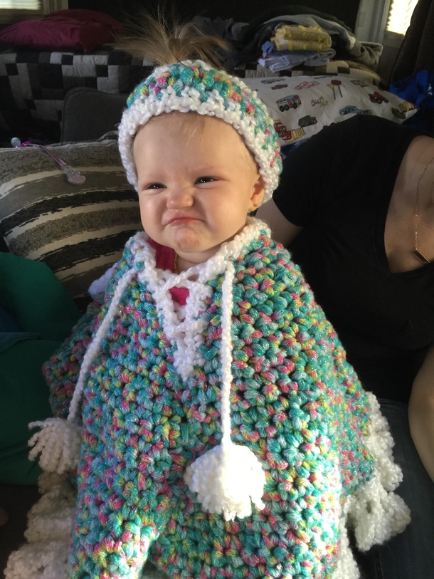My daughter is not impressed with her new outfit