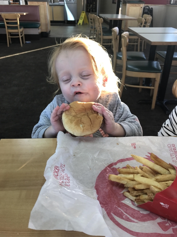 My daughter really enjoyed her first hamburger