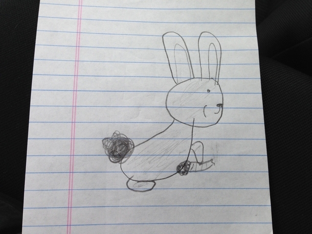 My daughter told me that she was going to draw a picture of a rabbit eating a carrot for me This is what she gave me