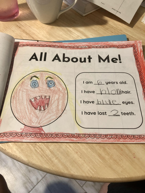 My daughters terrifying self-portrait in kindergarten