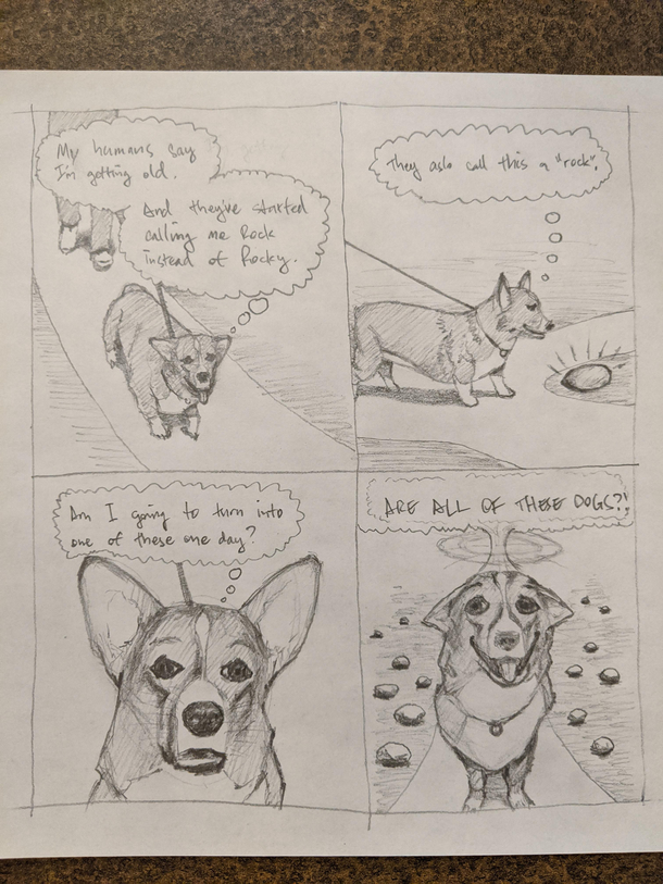 My dog is getting older so I drew this comic to explain the afterlife