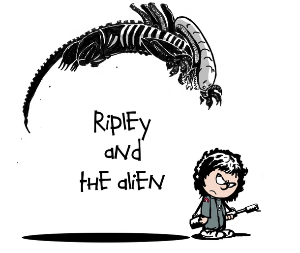 My drawing of Ripley and the Alien done Calvin and Hobbes style x-posted from rcalvinandhobbes