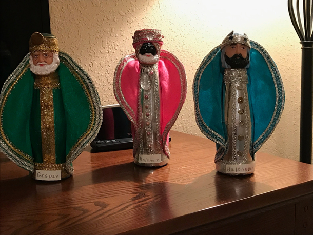 My elderly aunt made the Three Kings as a holiday craft Theyre Michelob beer bottles
