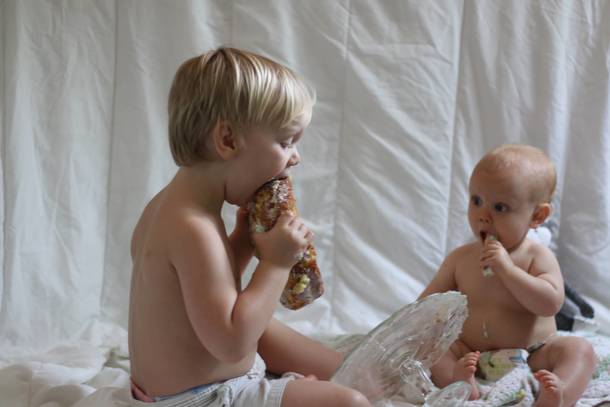 My eldest son after he was told he could finally go in on little bros first birthday smash cake