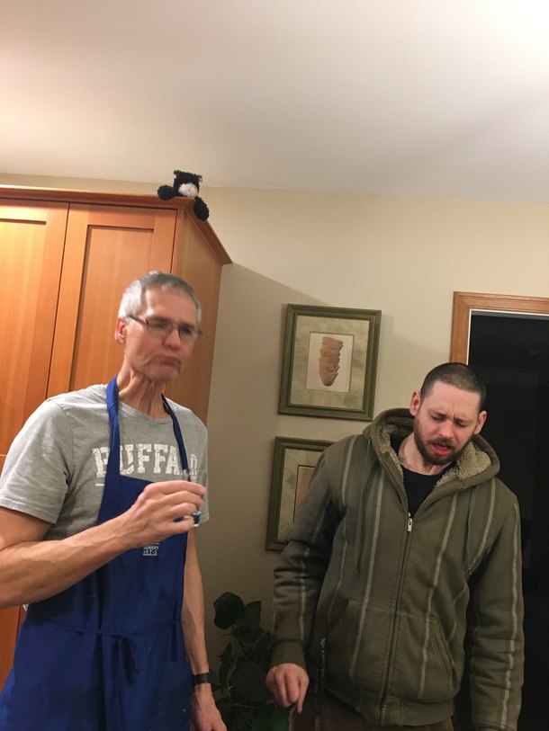 My father and I taking a shot of tequila for my birthday