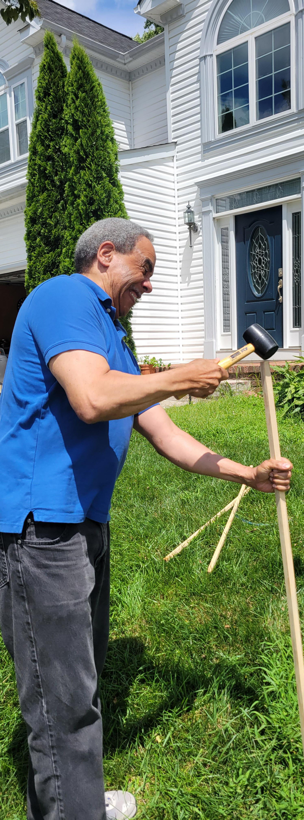 My father claimed he could drive these tree stakes into the ground with his hands and some heavy duty gloves I convinced him to get the mallet and still