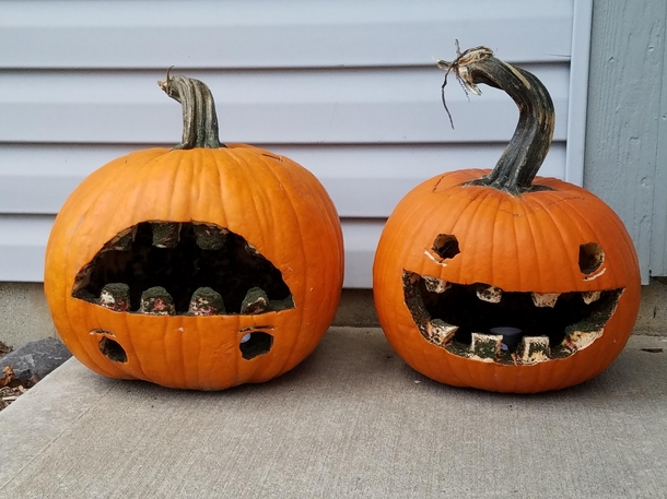 My fiance and I made pumpkins like one we saw on here but theyve started to rot Now our pumpkins look like a couple of crazy meth heads