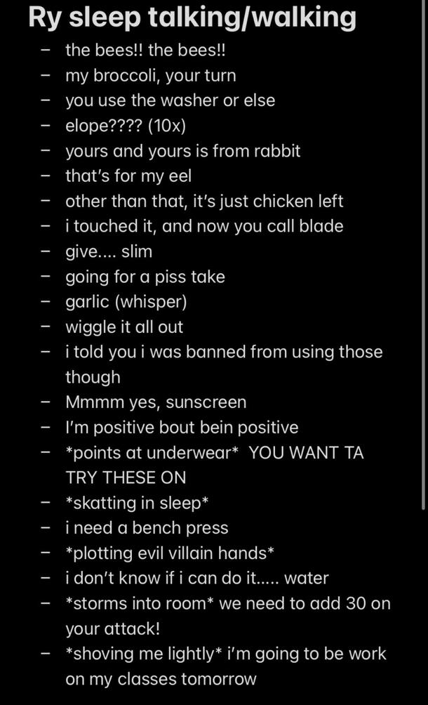 My fiance keeps a record of my sleep talking