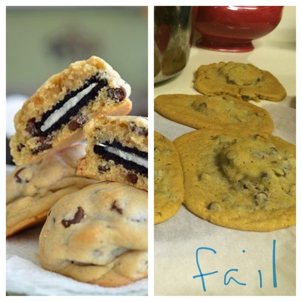 My first Pinterest Fail - Oreo Stuffed Choc Chip Cookies