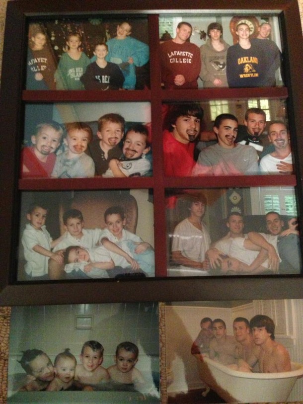 My friend and his brothers re-made a bunch of old pictures to give to his dad for fathers day