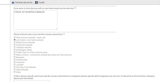 My friend applied for a job at a pet store and put this in his application