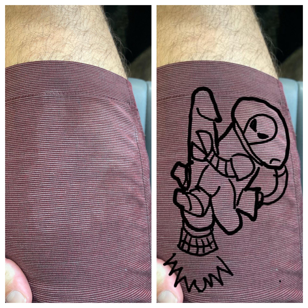 My friend asked me doesnt this bleach stain look like a guy riding a giant   I said no and this was his reply