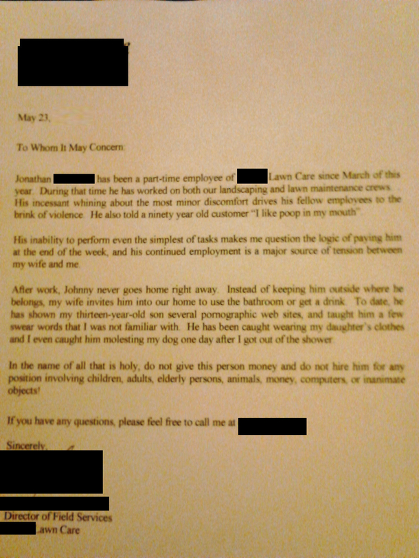 My friend asked to his GIRLFRIENDS DAD to write him a letter of recommendation for a small scholarship