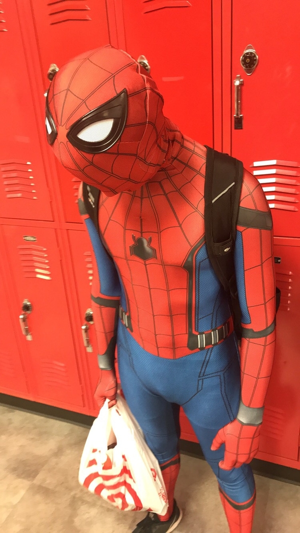 My friend came to school dressed as Spooderman