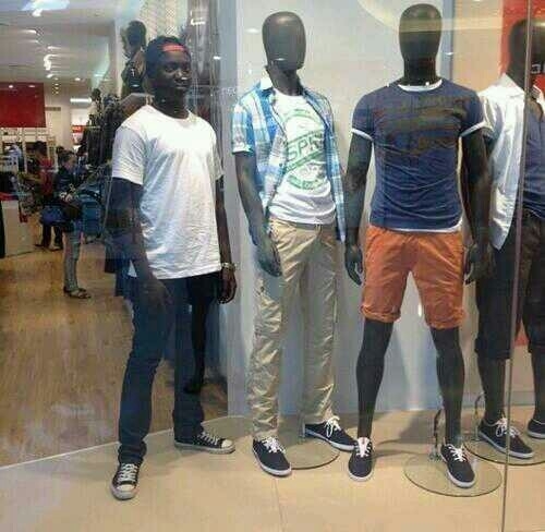 My friend decided to pose with the mannequins at the mall