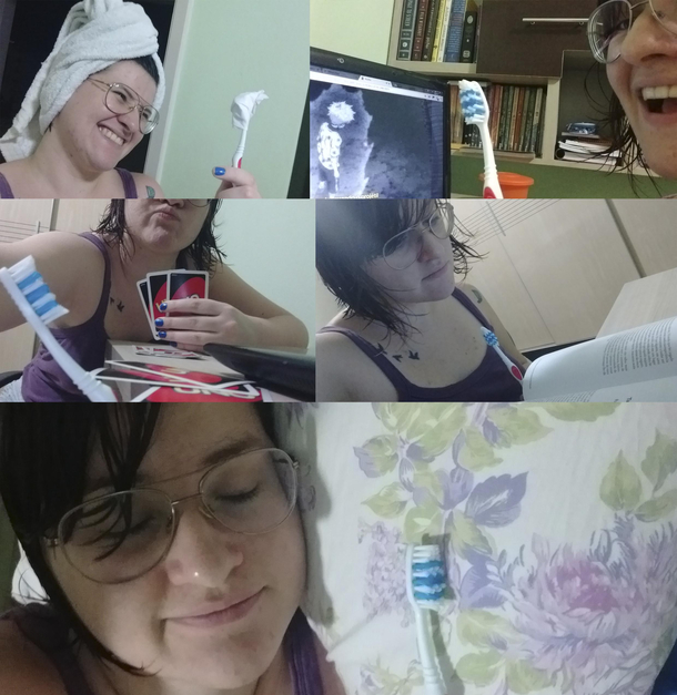 My friend forgot his toothbrush at my house after my friends came to visit me in the city I moved in So I sent him this so he wouldnt worry about his toothbrush and to show him I was taking good care of it He didnt think it was funny like I did 